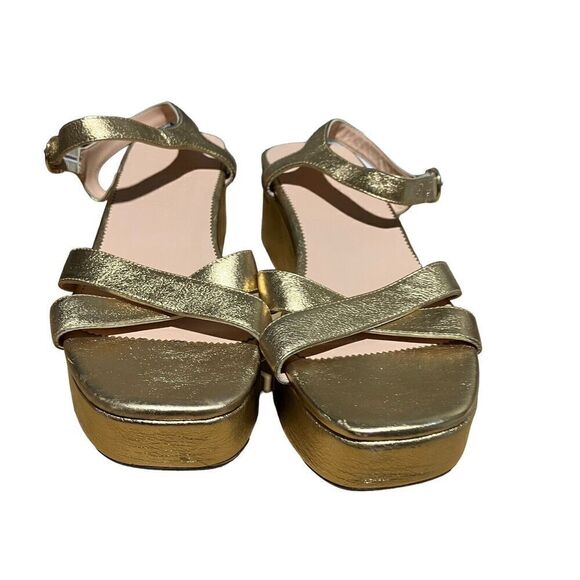 J Crew Shoes Women’s 11 Gold Platform sandals metallic leather Ankle Strap BK489 - Picture 3 of 10